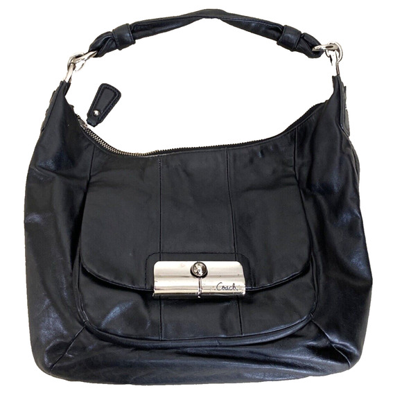 COACH Kristin New York Black Leather Satchel Shoulder Bag Purse Silver Hardware - Picture 1 of 12
